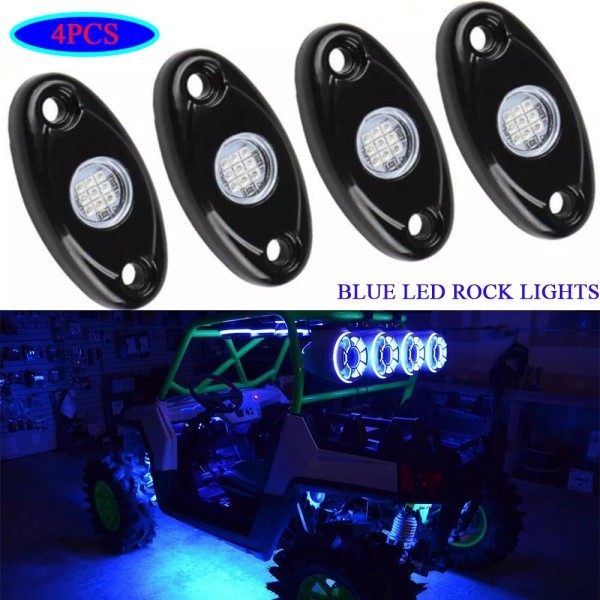 Ironwalls 4x Blue LED Rock Lights Underbody Grow Underwheel Pod