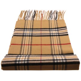 TigerTie - Fine Designer Scarf Checked Pattern - Cashmink Fabric - Made in Germany, Beige camel brown red black anthracite