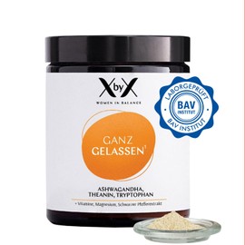 XbyX® Ganz Gelassen 90 g | 30 Portionen | Für mehr Gelassenheit & mentale Balance im Alltag | Adaptogen Ashwagandha, Tryptophan & Theanin aus Grüntee-Extrakt | Hormonfrei | Ohne Soja | Aus Deutschland