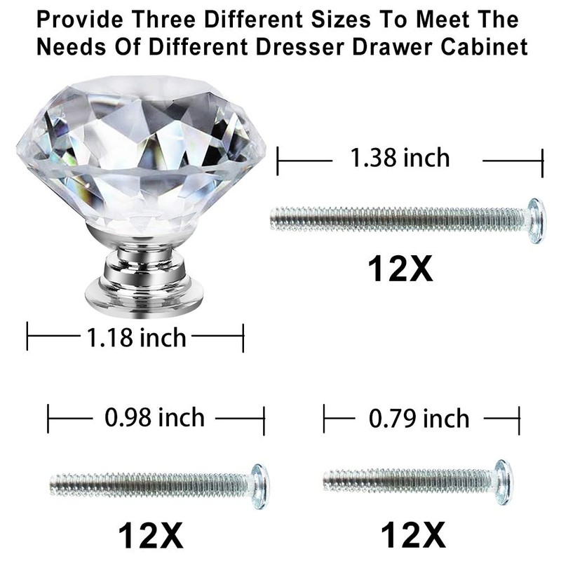 GoodtoU 12p Crystal Knobs Glass Drawer Knobs Dresser Knobs 30mm