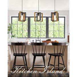 CAFULAM Black Pendant Lighting Modern Pendant Light, Adjustable Pendant Light Fixture,Pendant Lights Kitchen IslandLight (2 Packs Wood+Metal Pendant Light)