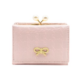 YAMEIZE Women's Purse Small Purse Cute Bow Trifold PU Leather Wallet Card Holder with Coin Compartment Pink for Girls, pink