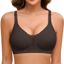 Lonya Women's Bra Without Underwire Seamless Bra Deep V-Neck Non-Wired Soft Mesh Push Up Bra Without Underwire Seamless Padded Bralette Good Support Bra Comfortable Bra Non-Wired Bustier, black