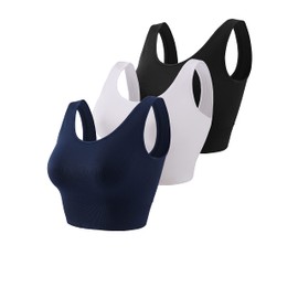 SPRIMEMONG Women's Light Support Sport Bra-Seamless Yoga Crop Tops(3pack,Black,Navy,White,S)