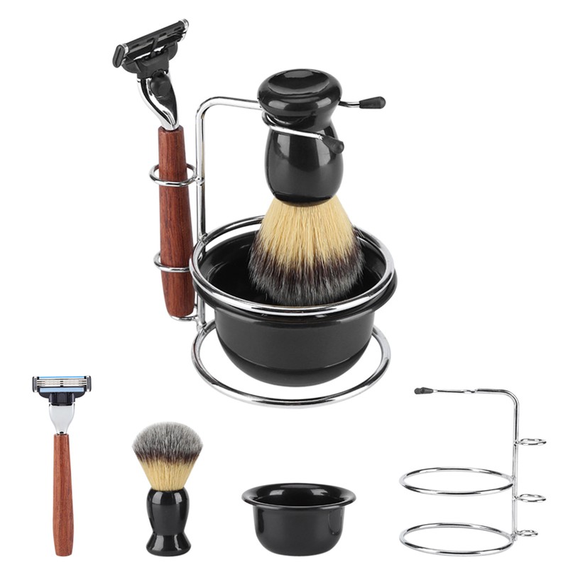 4Pcs Shaving Kit Manual Razor Stainess Steel Stand Holder Brush