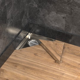 Triangle Shower Drain - Stainless Steel Triangular Shape Shower Floor Corner Drain with Removable Patterned Grate, Hair Strainer, Threaded Adapter (6 x 8 Inches, Tile Insert)