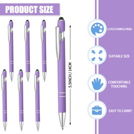 Lragvtbk 12 Pcs Blue Ink Ballpoint Pen with Stylus Tip, 1.0 mm Metal Pen Stylus Pen for Touch Screens, 2 in 1 Thank You Pen Gift for Friends, Colleagues, Coworker, Office, Family(Purple)