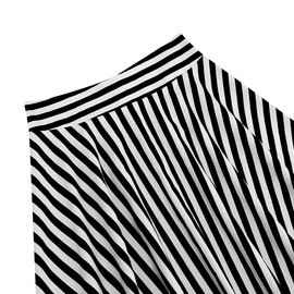 Women's Rockabilly Skirt, Knee-Length, Elegant, Vintage, Floral, Polka Dot, Swing, 50s, Retro, A-Line, Black (black stripes)