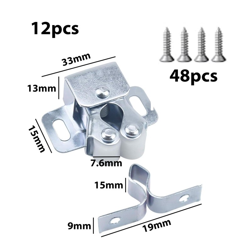 VZU Pack of 12 Furniture Catch with 48 Screws, Double