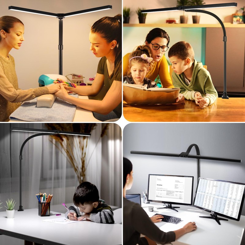 MACASA Double Head LED Desk Lamp with Remote Control for