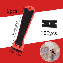 1PCS Scraper Cleaning Tool with 100pcs Plastic Replacement Blades, Sticker Remover, Multi-Purpose Gasket Scraper, Plastic Scraper for Removing Stickers, Labels, Stains
