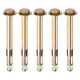 M METERXITY 5-Pack Hex Expansion Bolt, M8x100mm Colored Galvanized Iron-Carbon Steel External Hex Expansion Bolts, Anti-Corrosion Metal Bolt for Concrete/Dry Brick/Block Walls