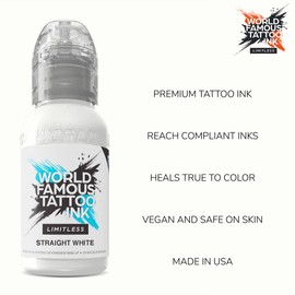 World Famous Limitless Tattoo Ink, Vegan Professional Premium Permanent Tattooing Inks, Straight White, 240ml