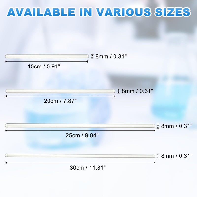 PATIKIL 15pcs High Boron Silicate Glass Stick 5.9" Length 8mm