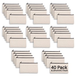 40 pcs 8.3 x 4.7 Blank DIY Craft Bag Canvas Pencil Case Blank Makeup Bags- Canvas Pencil Pouch Bulk Canvas Cosmetic Bag Multi-Purpose Travel Toiletry Bag Canvas Zipper Pouch
