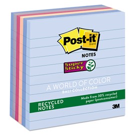 Post-It 6756Ssnrp Recycled Notes in Bali Colors, Lined, 4 X 4, 90-Sheet, 6/Pack