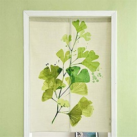 MYRU Japanese Curtain Noren Japanese Curtain Entrance Feng Shui Door Curtain (Green Ginkgo,33.5 Inches x 55 Inches)