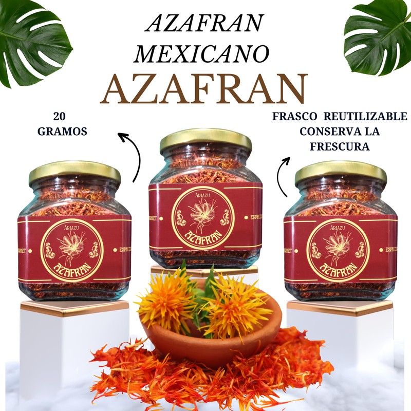 ARIAZU Azafran mexicano 20 gramos Azafrancillo frasco hermetico reutilizable azafran