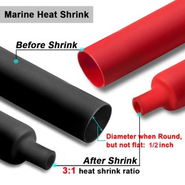 2 Pcs 1/2 inch (Diameter) Heat Shrink Tubing, 3:1 Adhesive-Lined Large Heat Wire Shrinkable Tube by MILAPEAK (4 Feet, Black & Red)