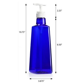 JUVITUS 27 oz Cobalt Blue Large PET Plastic (BPA Free) Triangle Bottles with White Lotion Pump Dispensers (4 pack)