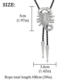 HUABOLA CALYN Rodeo Bolo Tie for Men,Native American 3D Scorpion Animal Bolo ties Leather Necktie Necklace,Western Cowboy Tie Costume Accessories for Men Women Boys (Silver)