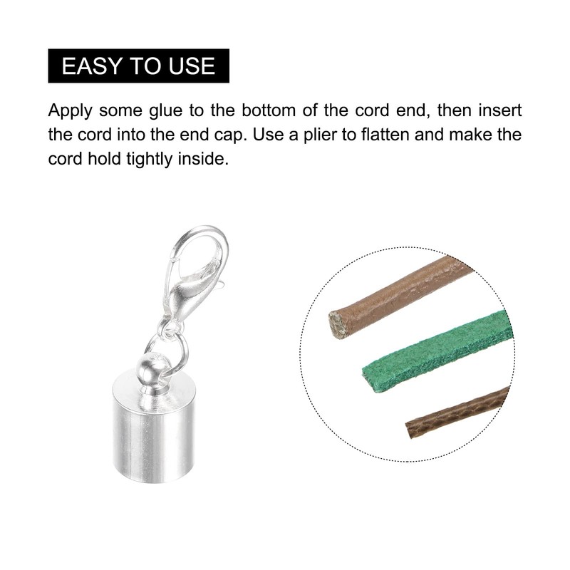 sourcing map 10Sets 8mm Leather Cord End Caps with Lobster