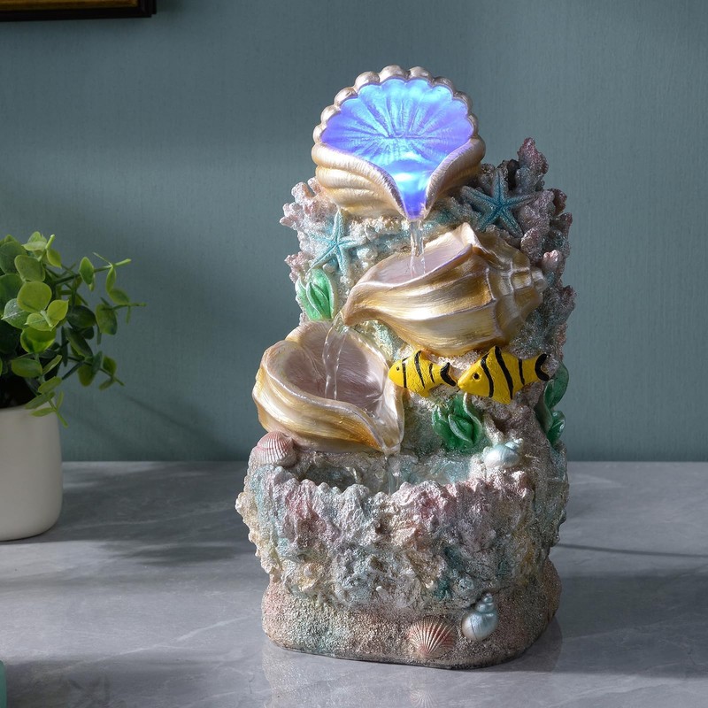 GOSSI Themed Coral Shell Fountain Tabletop Home Décor Indoor Desktop