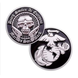 Military Death Smiles Commemorative Challenge Coin, Marine Corps Collectible
