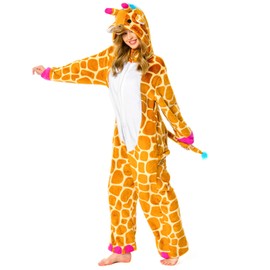 OLAOLA Adult Animal Onesie, Unisex Giraffe Onesies, Plush Cosplay Pajamas, One Piece Sleepwear Costume, Large