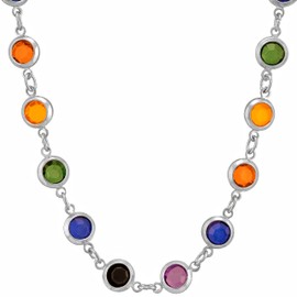 LIFETIME JEWELRY Multicolored Bead Chain Necklace for Women 24K Real Gold Plated (18 inches, White Gold)