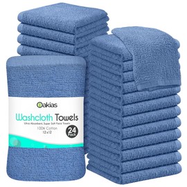 Oakias - Toallitas 100 % de algodón, paquete de 24, toallas faciales y de spa, 30.5 x 30.5 cm, de secado rápido, a granel, azul