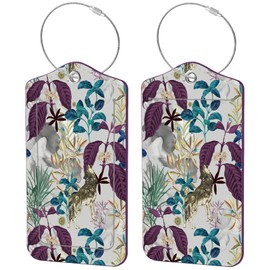 2 Pack Luggage Tags for Suitcases, Cute PU Leather Name Tags with Privacy Cover & Stainless Steel Loops, Travel ID Bag Tags for Women & Men - Jungle