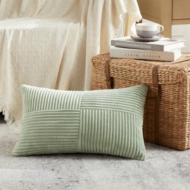 FDTERN Pack of 1 Sage Green Cushion Cover, 40 x 80 cm, Soft Corduroy Cushion Cover, Decorative Cushion Cover, Sofa Cushion, Decorative Cushion, Boho Decoration for Sofa, Bedroom, Living Room, Balcony