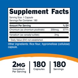 Nutricost Vanadium + Chromium 2mg 180 Vegetarian Capsules - Gluten Free, Non-GMO - Vanadium Supplement
