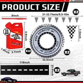 Mifoci 18 Pcs Racing Birthday Party Supplies Include 12 Fuel Race Cups 2 Runner Tire Swimming Ring 2 Checkered Flag Banner and 2 Racetrack Floor Runner Race Theme Party Decoration for Race Party Favor