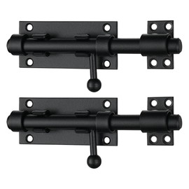 JQK Sliding Bolt Gate Latch Black, 6.3 Inch (Thick 2.4mm) Heavy Duty 304 Stainless Steel Barrel Bolt with Padlock Hole, Interior Door Latches 2 Pack, DL300-BK-P2