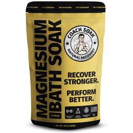 Coach Soak Recovery Bath Soak - Alternative to Epsom Salt Bath Soak - Fast-Absorbing Pure Magnesium Flakes & Dead Sea Salt with 21 Minerals, Bath Salts & Essential Oils - 3 lb, Energizing Citrus