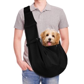 Sling Dog Small Dogs Cat Sling Hands-Free Sling Cat Sling for Pets with Adjustable Shoulder Strap for Walks and Outdoor Activities Black