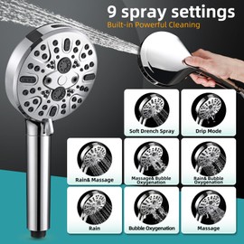Cobbe Handheld Shower Head with Filter, High Pressure 9 Spray Mode Showerhead Built-in Power Wash with Hose, Bracket and Water Softener for Hard Water Remove Chlorine and Harmful Substance, Chrome
