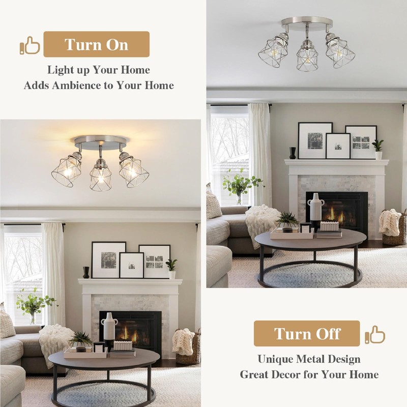 ABEAJAT Kitchen Light Fixtures - 3-Lights Multi-Directional Ceiling Lamp with