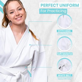 JP White Karate Uniform for Kids & Adults Lightweight Student Karate Gi Martial Arts Uniform with Belt, White, 0/130