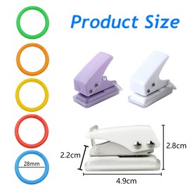 Morices Mini White Hole Punch with 20 Pcs Colorful Loose-Leaf Binder Rings, Small 6mm Single Hole Circle Paper Puncher for Scrapbook Crafts, DIY Plastic Book Rings for Keychain Document Stack