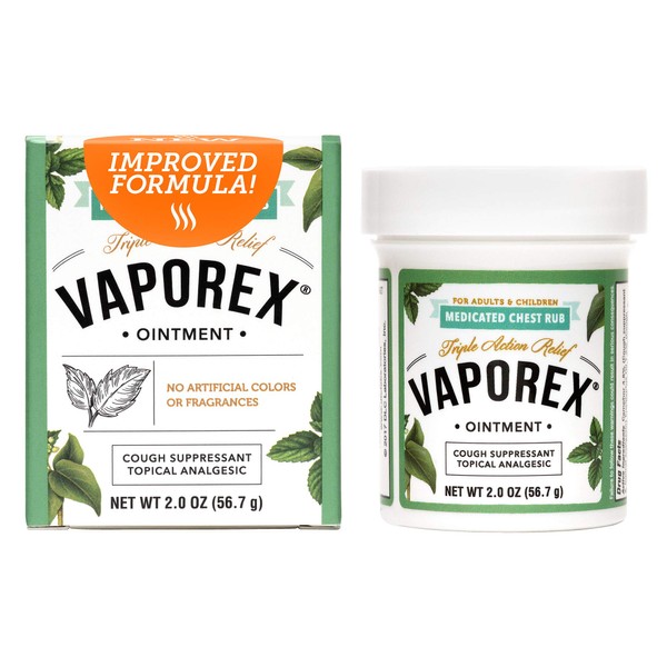 Vaporex Medicated Chest Rub, with Camphor, Menthol and Eucalyptus Essential Oil, Made in USA, 2 OZ.
