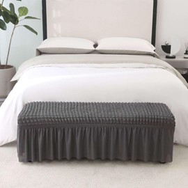 ADPON Stretch Dining Bench Cover, Soft Seersucker Bench Slipcover with Skirt Spandex Removable Washable Dining Room Bench Covers for Banquet Bedroom (Large,Dark Grey)