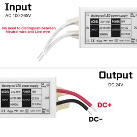 24V LED Power Supply - Lustaled Waterproof IP67 15W 24 Volt DC Transformer 120V AC to 24V DC Constant Voltage Outdoor LED Driver Converter for LED Strip Lights CCTV Camera Security System (2-Pack)