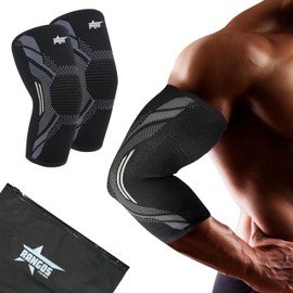 Rangos Elbow Support Pair, Anti-Slip Compression Sleeves for Weightlifting, Tendonitis, Arthritis, Injury, Tennis Elbow Support Strap, Golfers Elbow Support, 2 Pack (L)