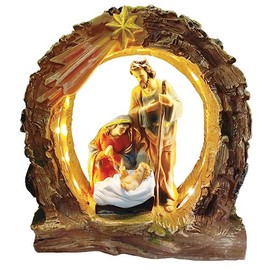 10 Inch Holy Family with Light Battery Supported Home Decoration Lamp Decorative Votive Religious Light Saint Mary, Saint Joseph and Jesus Statue
