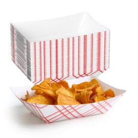 ECOLipak ECOLipak 100 Pack 2lb Paper Food Tray Red, Disposable Paper Food Boats, Food Holder Trays, Serving Boats for Taco Snack Nacho Hot Dog