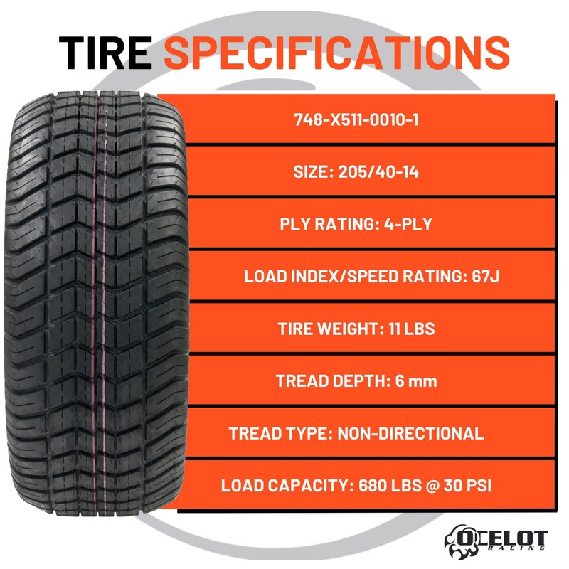205/40-14 Ocelot Course Pro II Golf Cart Tire