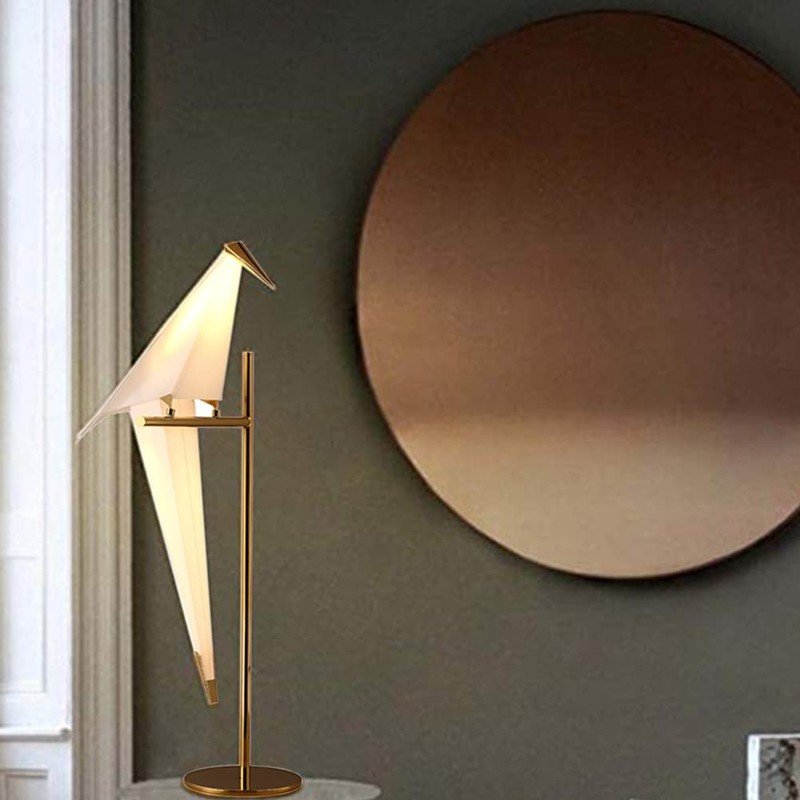 LUOLAX Modern Origami Crane Bird Table Lamp Gold Finish PVC
